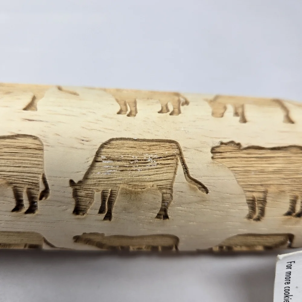 Sweet Rolling Pins Wooden Engraved Cows Shapes Imprints Cow Design Into Dough
